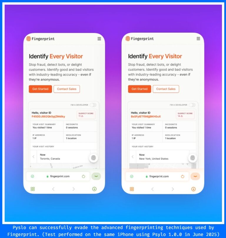 Screenshot of two fingerprinting report from Fingerprint.com