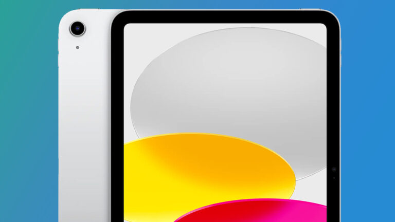 The Apple iPad 11 on a blue and green background