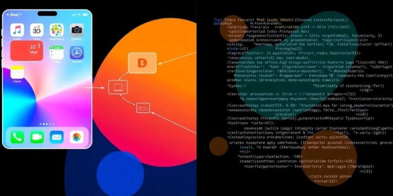 Diagrams connecting app visuals with code.