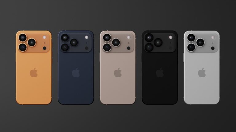 A render of the iPhone 17 Pro in various colors.