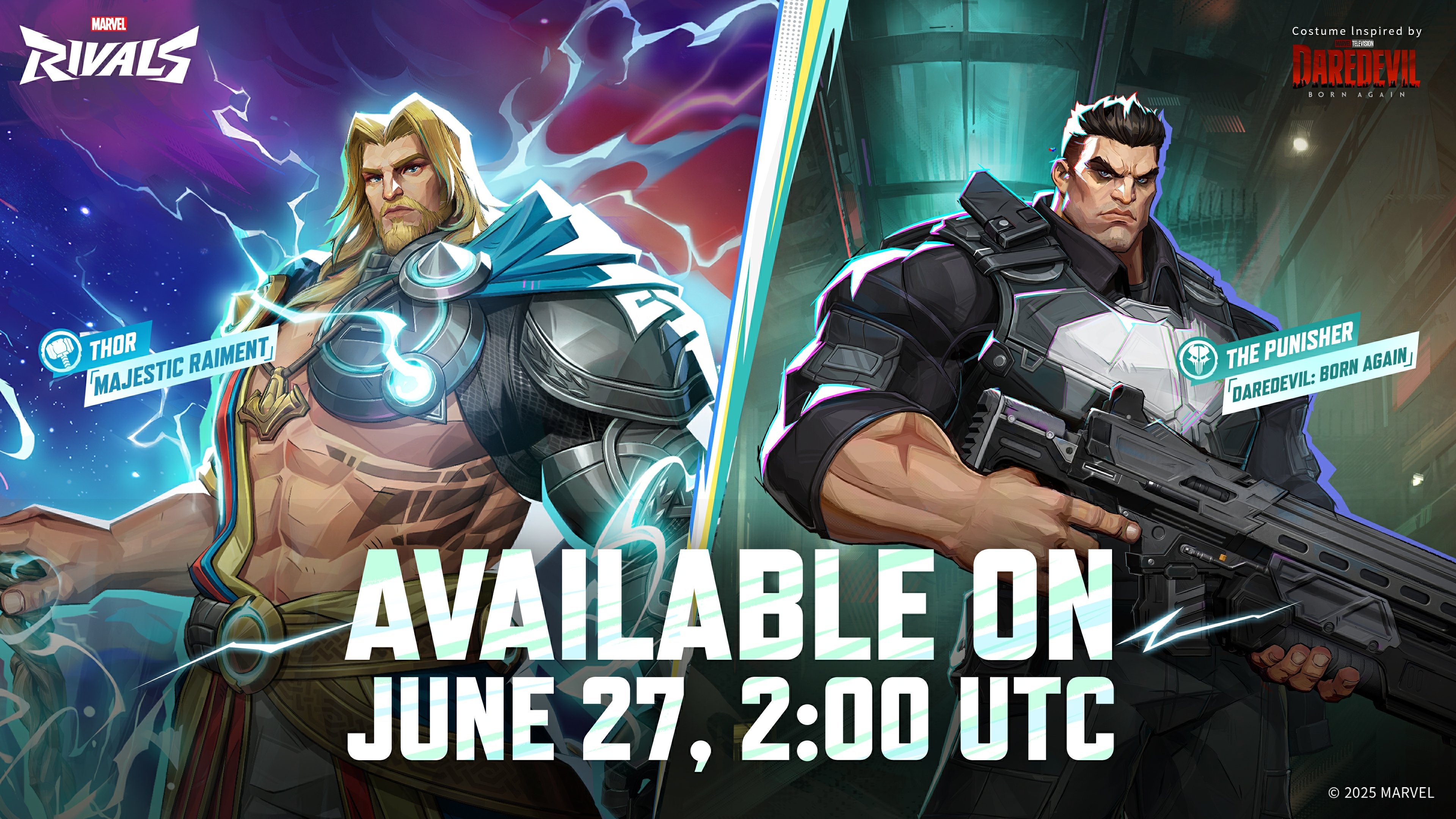 Thor and The Punisher stand side by side in new skins. 'Available on June 27, 2:00 UTC'