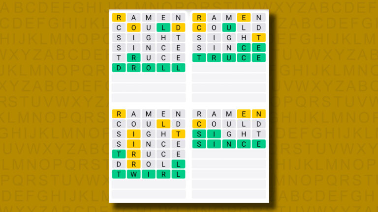 Quordle answers for game 1260 on a yellow background