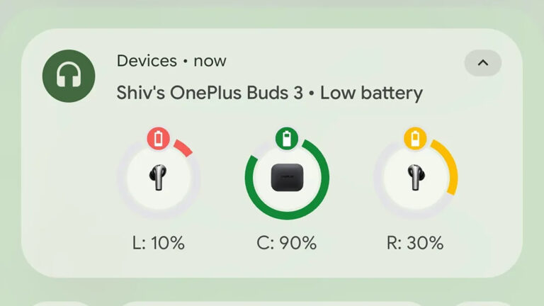 Android earbuds battery indicator