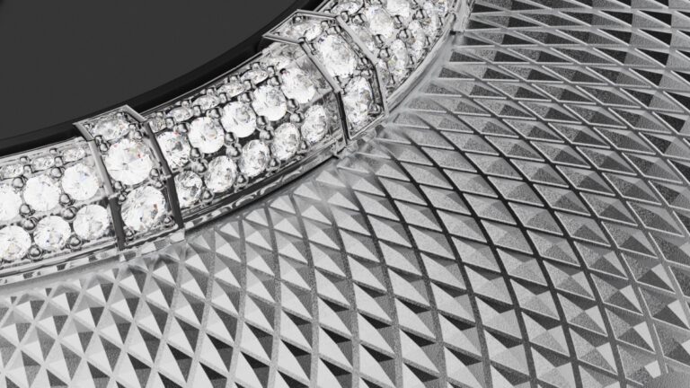Close-up of Loewe headphones in Ice Diamond with white gold and diamonds