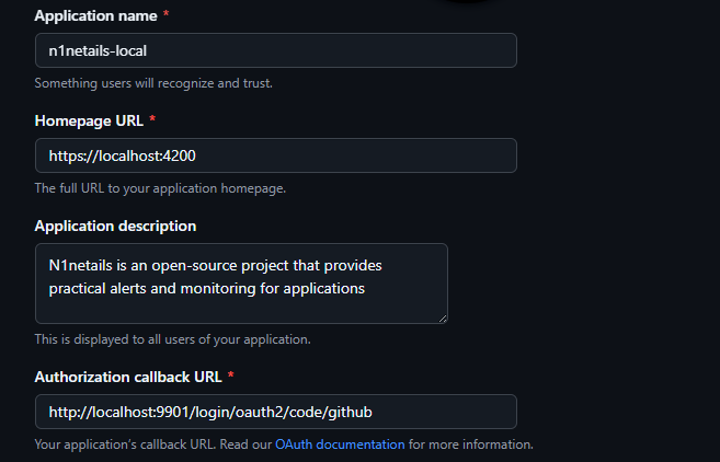 GitHub OAuth2 App Settings