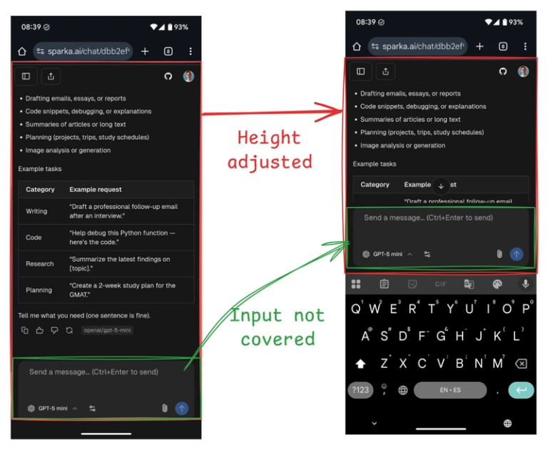 Update height with mobile virtual keyboard