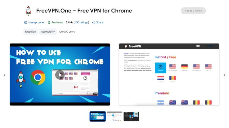 A screenshot taken of FreeVPN.One
