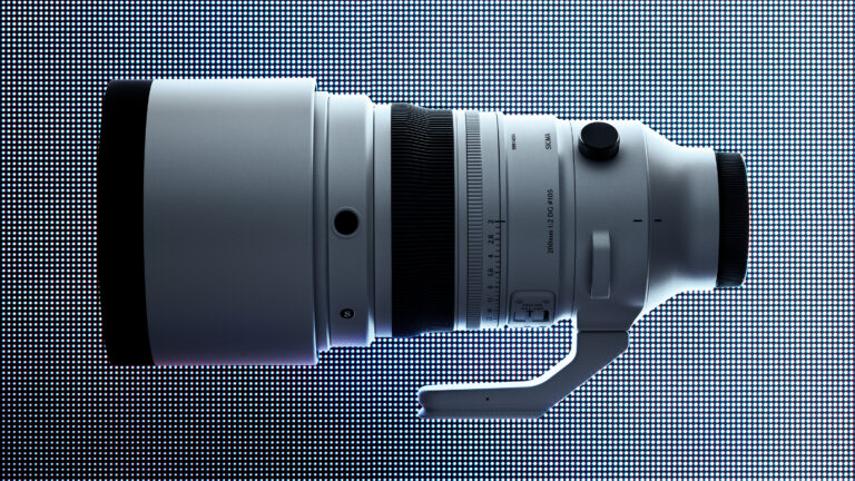 Sigma 200mm F2 DG OS Sport lens on a pixelated backdrop