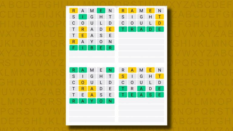 Quordle answers for game 1302 on a yellow background