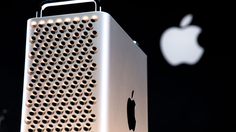 The Apple Mac Pro view from the rear, to the side