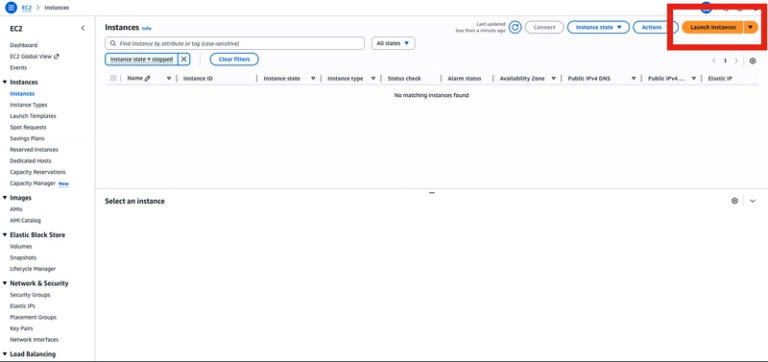 Press Launch Instance in the EC2 menu