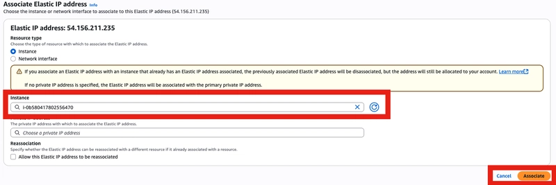 Associate the IP with your instance