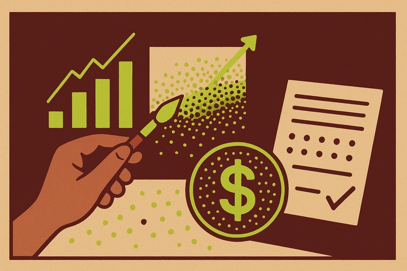 Illustration of stock, currency, and financial reports being painted