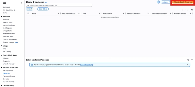 Click on Allocate Elastic IP address