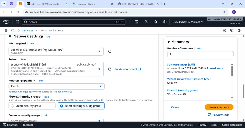 VPC, Subnet, Auto-assign Public IP, Select Security Group