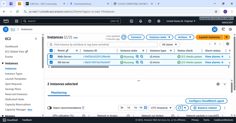 Web-Server EC2-instance running and DB-Server EC2-Instance running