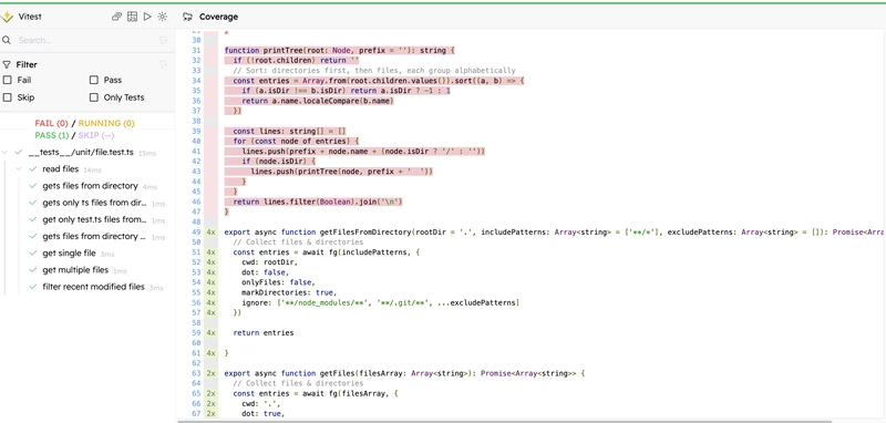 Browser report of code coverage