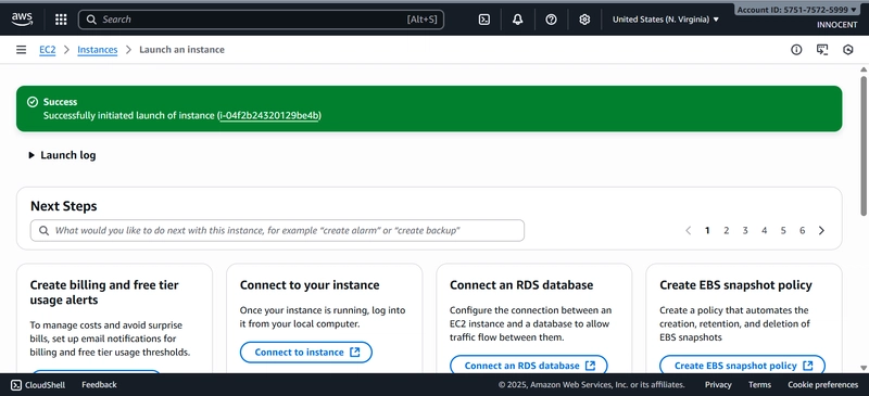 Image showing EC2 Instance lunched