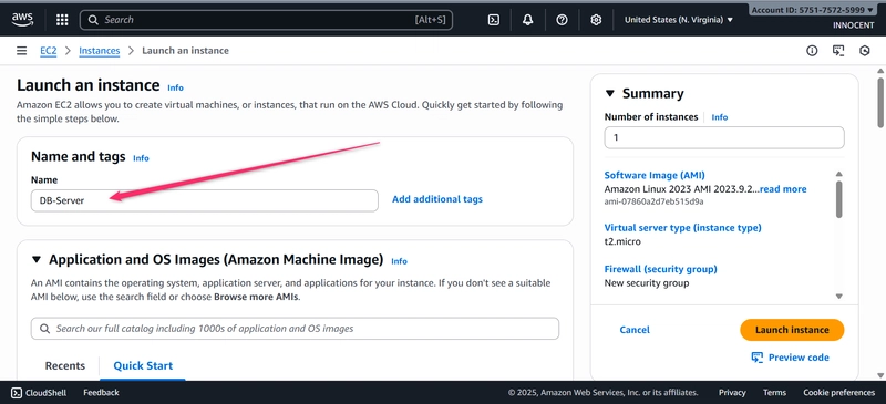 DB-Server indicated as Instance name by red arrow