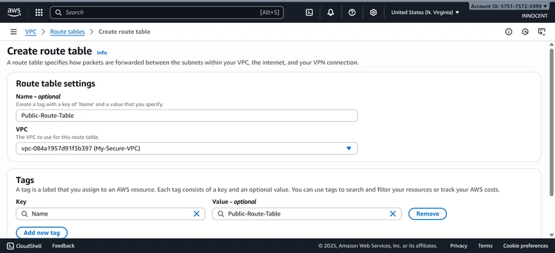 Image, Name on Public route table and VPC, use for route table