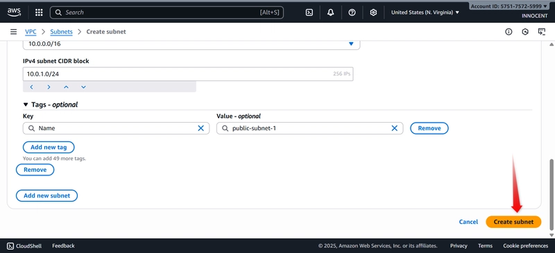 Image indicating Create Subnet