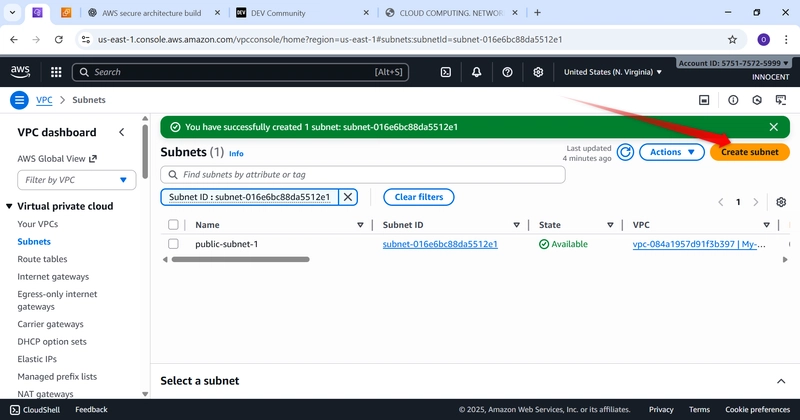 Image Red arrow Subnet Successfully created