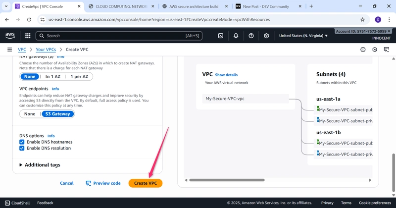 Image Red arrow indicate Create VPC
