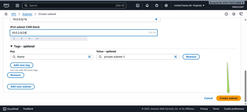 Image Click Create Subnet