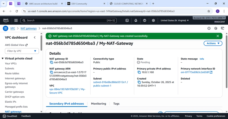 NAT gateway successfully created