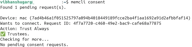 Peer device authenticating the request access