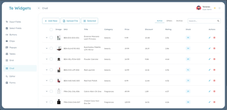 Data Tables Screenshot