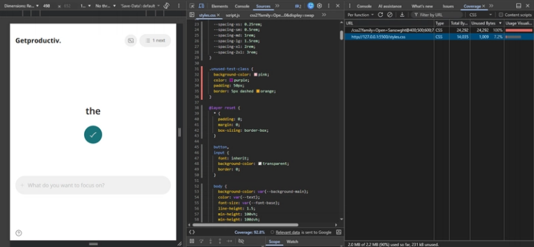Coverage tool screenshot
