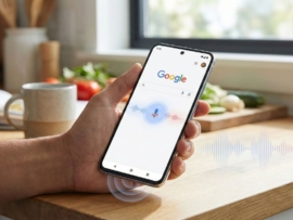 A person talking to Google voice assistant on mobile phone