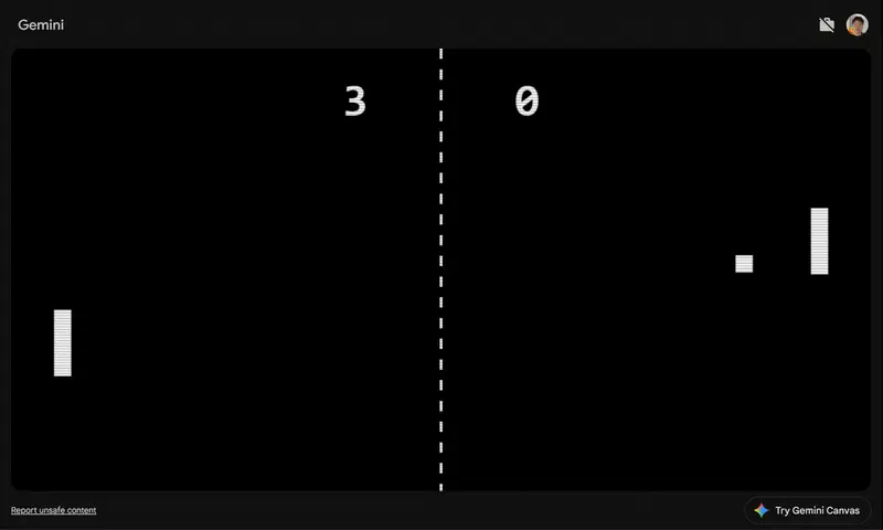 PONG built by Gemini