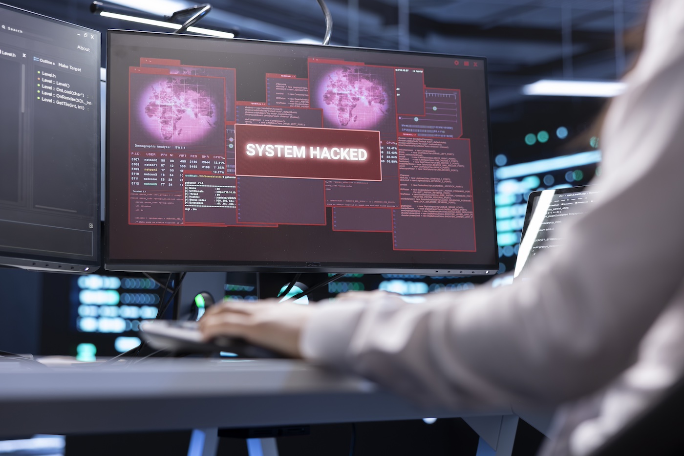 Stock photo image of a computer monitor indicating a network security breach.